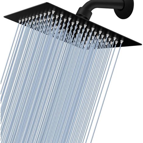 Pommeau de douche à effet pluie, pommeau de douche haute pression en acier inoxydable 304, expérience de douche détendue même à faible débit et pression d'eau (8" noir) (1/5)