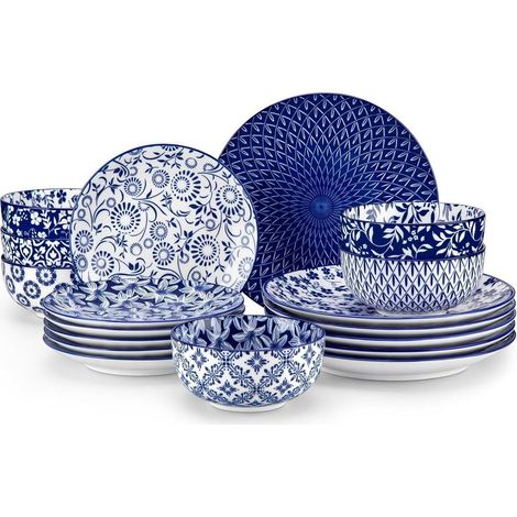 Geschirrset 6 Personen Porzellan Speiseteller Schüsseln 18 Teile Set (1/5)