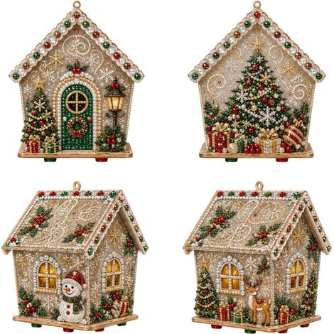 Irovami Kit diamant bois Noël – maison 3D, perles/résine, mural, cadeau