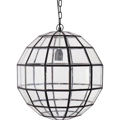 suspension florale en verre décoré style contemporain - verre transparent et métal noir (1/3)