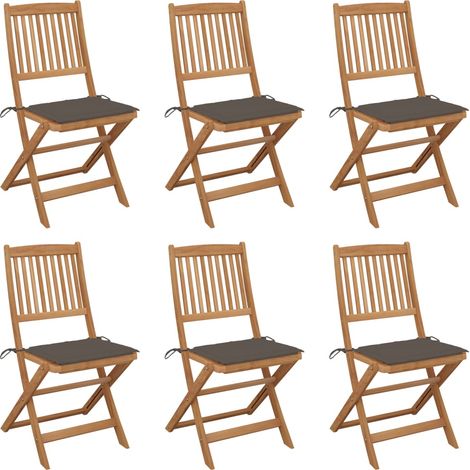 Lot de 6 Chaises pliables de jardin,Siège de Terrasse Chaise d'extérieur avec coussins Bois d'acacia CFW220900 (1/5)