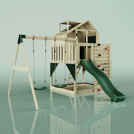 PolarPlay Spielturm Lasse aus Holz in GrünKinderschaukel