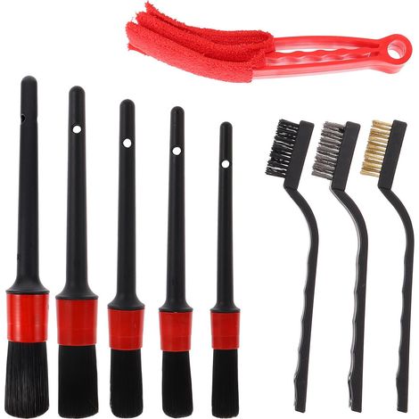 1ensemble Kit de Nettoyage Voiture avec Brosses Poils de Porc et Fils Brosses Detailing Intérieur Extérieur pour Jantes Tableaux de (1/4)