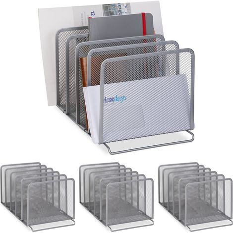 Relaxdays Set of 4 Filing Racks, Document Organiser, Magazines/Catalogues/Letter Collector, 19 x 20.5 x 37.5 cm, Silver (1/5)