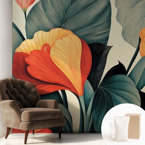 Tapete Vliestapete mit Kleber modern Wohnzimmer - Wanddeko Schlafzimmer - Tapete mit Motiv Bunte Blumen 250x250 cm (1/5)