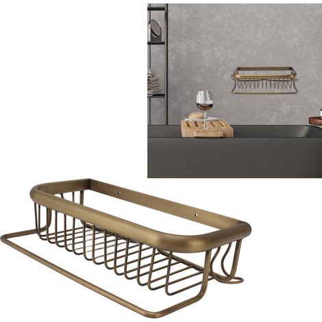 Étagère de rangement murale d'angle pour salle de bain, rectangulaire, à un seul niveau, en treillis métallique.
