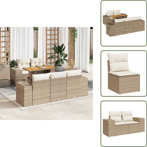 6-tlg. Garten-Sofagarnitur mit Kissen Beige Poly Rattan - Garten Sofagarnitur - Garten Sofagarnituren - Outdoor Sofagarnitur - Sofagarnitur Terrasse (1/5)