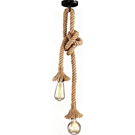 Lumière pendante industrielle, lumière suspendue de double-tête de corde de chanvre pour manger, Hall, restaurant, barre, café - longueur 60cm (1/5)