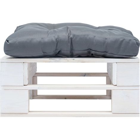 Repose-pied palette de jardin,Tabouret de jardin avec coussin gris Blanc Bois CFW75151 (1/3)