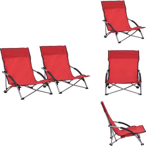Klappbare Strandstühle 2 Stk. Rot Stoff - Klappbarer Stuhl - Gartenstuhl - Strandstuhl - Outdoor Möbel - Balkonmöbel (1/5)