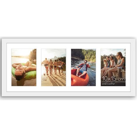 Cadre Photo 10x15 cm Blanc - Cadre Pêle-Mêle 20x51 cm sans Passe-Partout ou avec Passe-Partout pour Quatre Photos 15x10 cm avec Verre Résistant aux Chocs (1/5)