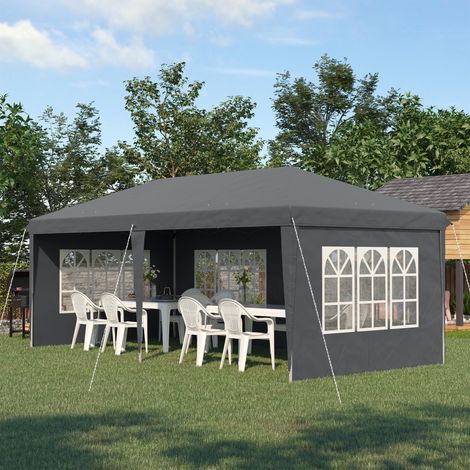 Tente de réception pliante 3x6m grise - tonnelle instantanée pop-up avec 3 parois latérales amovibles