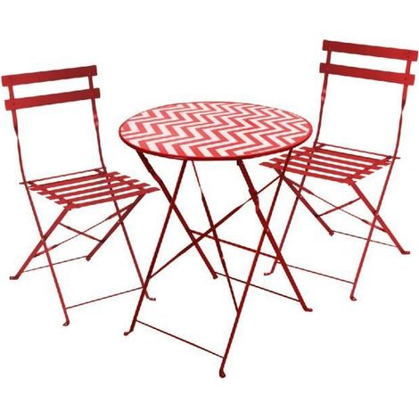 Ensemble de jardin - JUANIO - 3 pièces (table ronde + 2 chaises) - Acier rose - Diam. 60 cm - Pliables (1/3)