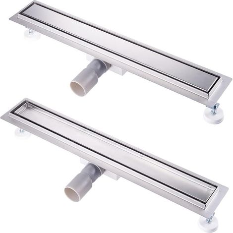 Caniveau de douche 70 cm Siphon extra plat avec arrêt des odeurs et filtre à cheveux Caniveau de douche Ensemble complet Siphon de sol en acier inoxydable pour cabine de douche Paroi de douche (1/5)