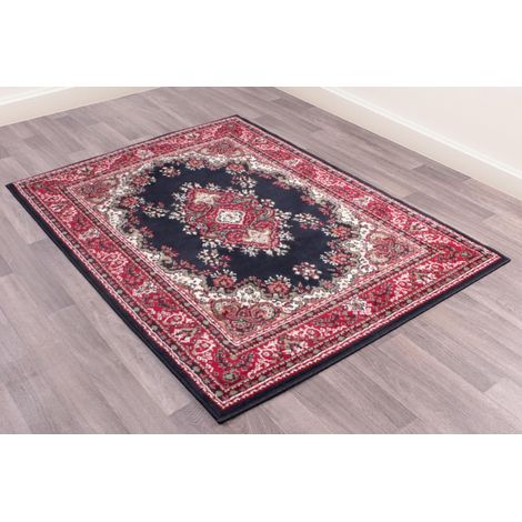 Traditional Poly Lancashire Oriental Rug Navy Red X-Small Carpet 60 x 110 cm (2'x3'7") (1/4)
