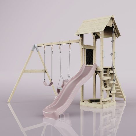 PolarPlay Tower Kids Wooden Climbing Frame - Swing Olavo Rose (1/5)
