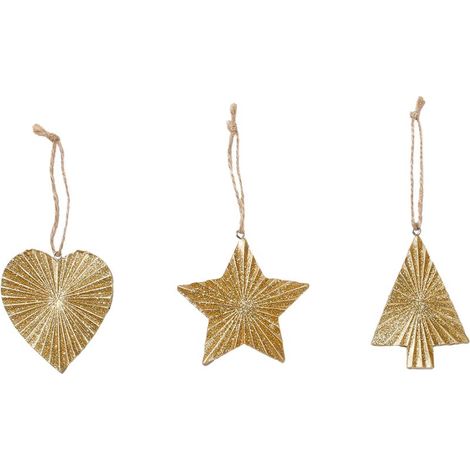 DECORAZIONE NATALIZIA PENDENTE CUORE-STELLA-ALBERO ORO PREZZO CAD UNO