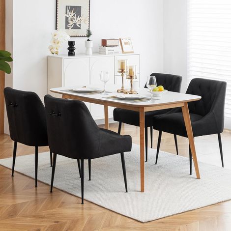Esszimmerstühle 4er Set mit 13cm Kissen, Metallbeinen, Griff, schwarz (1/5)