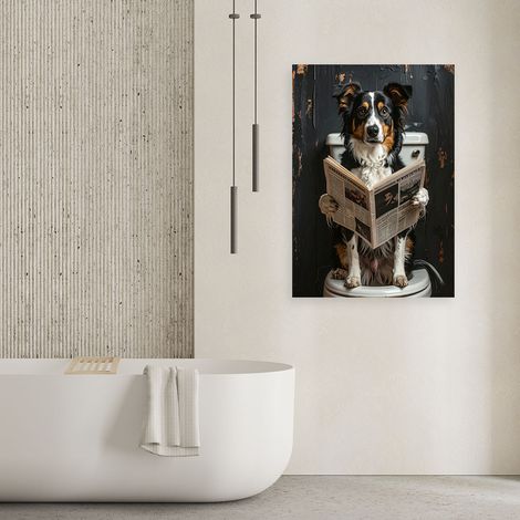 Wandbild Humor Hund beim Zeitunglesen schwarz und gold 40x60 (1/4)