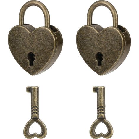 2x Mini cadenas cœur laiton antique avec clé pour journal intime, boîte à bijoux