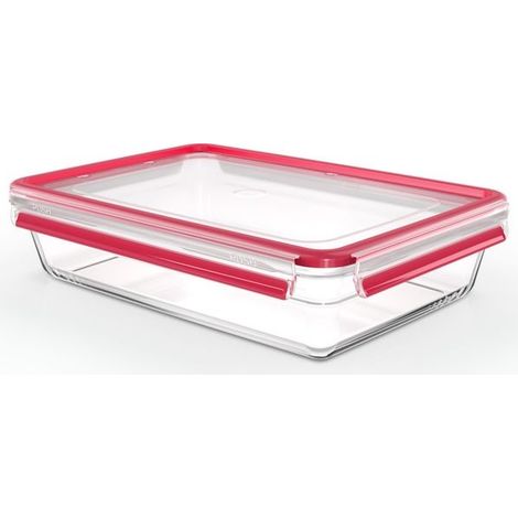 Emsa Clip & Close Contenitore Rettangolare in Vetro 3L Rosso