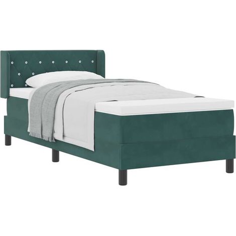 Matelas à ressorts avec tête de lit, vert foncé, 190 x 90 cm, tissu velours. (1/5)