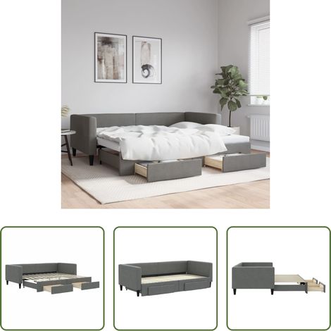 vidaXL Canapé transformable - Lit de jour avec gigogne et tiroirs sans matelas 90x200 cm (1/5)