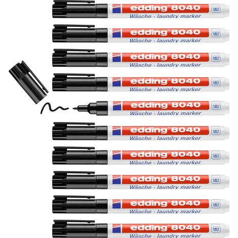 Edding - Boîte de 10 pcs - Marqueur spécial tissu E8040 noir - résiste au lavage jusqu'à 95°c sur presque tous les textiles et tissus (1/5)