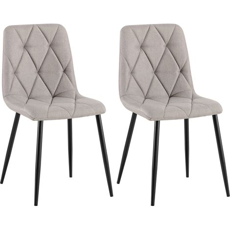 Set di 2 sedie da pranzo dal design moderno con cuciture a rombi tessuto grigio chiaro e struttura in metallo nero 100007606