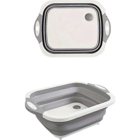 Planche à découper pliable 3 en 1 avec passoire, bac à vaisselle multifonction pliable en silicone pour la cuisine, planche à découper portable et bassine (1/5)