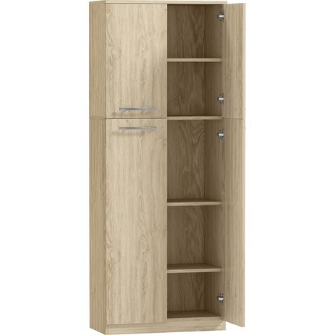 Mobile Contenitore Minimal 59x31x155 cm con 2 Armadietti e Mensole Regolabili in Legno Rovere (1/5)