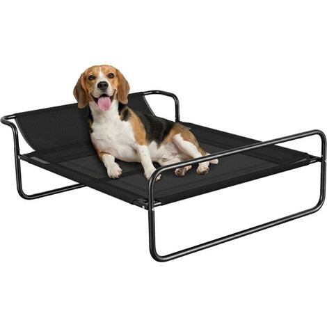 Coussin pour chien noir surélevé rafraîchissant et respirant en maille textilène avec appui-tête 106x81x33 cm, accessoire design sobre pour animal pratique et confortable (1/5)