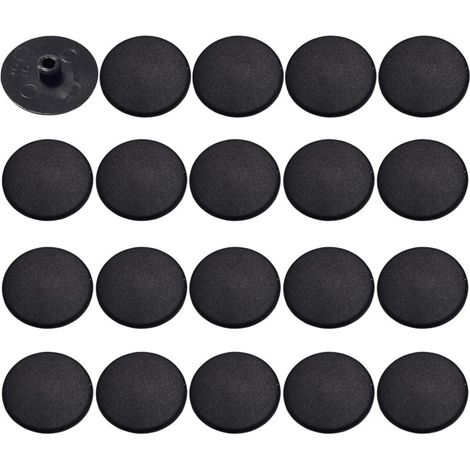 Lot de 20 cache vis plastique noir – Tête plate CHC FHC 15mm – 6 pans creux Allen SW4 – Dimensions: d=4mm, D=17mm, l=3mm