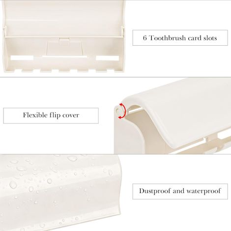 Support Mural pour brosses à Dents avec Couvercle pour Douche, en Plastique Auto-adhésif, 6 emplacements. (1/4)