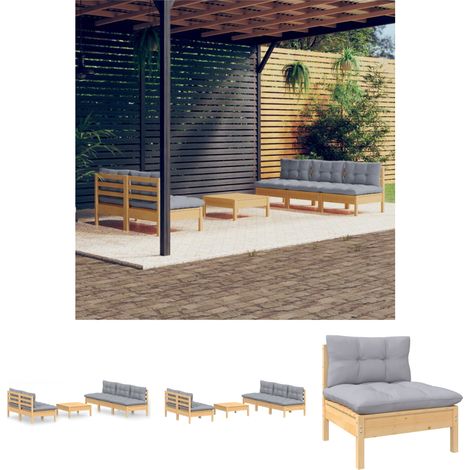 The Living Store -  6-tlg. Garten-Lounge-Set mit Grauen Kissen Kiefernholz (1/5)