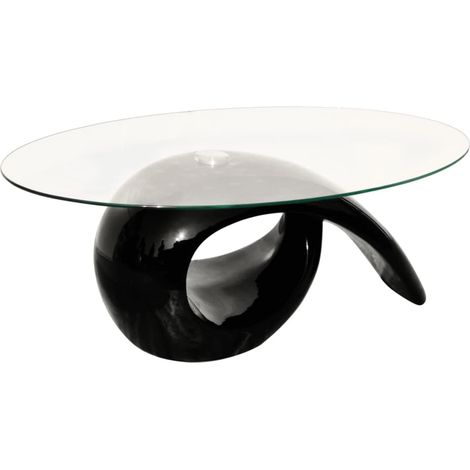 Table basse de salon, Table Café, avec dessus de table en verre ovale Noir brillant OIB9870E (1/4)