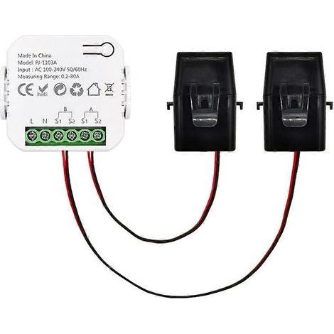 Compteur intelligent, surveillance bidirectionnelle de la consommation électrique, 0,2-80 A, compatible avec le contrôle par application. (1/5)