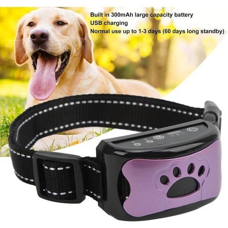 Collier anti-aboiement pour chien, collier de vibration sensible réglable automatique pour grands chiens (chien violet) (1/5)
