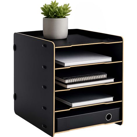 Relaxdays Briefablage, DIN A4, 5 Fächer, HBT: 29,5 x 25 x 31,5 cm, MDF, Stecksystem, Ablagefächer Schreibtisch, schwarz (1/5)