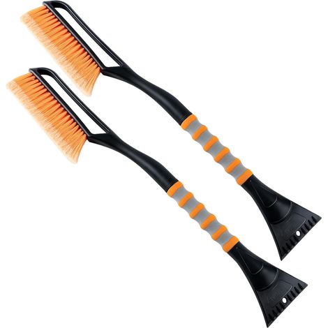 Confezione da 2 spazzole da neve e raschietti per ghiaccio da 27 pollici - per auto, camion e SUV (ABS resistente - setole in PVC - arancione) - 27 pollici - confezione da 2 (1/5)