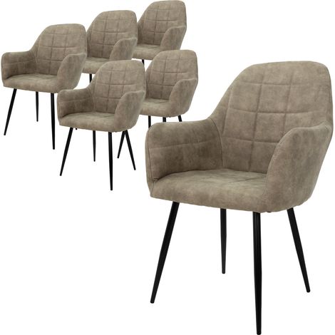 ECD Germany Juego de 6 Sillas de Comedor con Respaldo y Reposabrazos 58x60x84cm Asiento Tapizado Imitación de Cuero Color Verde/Gris Oliva Diseño Nórdico con Patas de Metal para Cocina Sala de Estar (1/5)