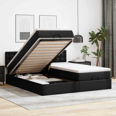 Ottoman-Bett mit Matratzen & LEDs Schwarz 180x200 cm Kunstleder