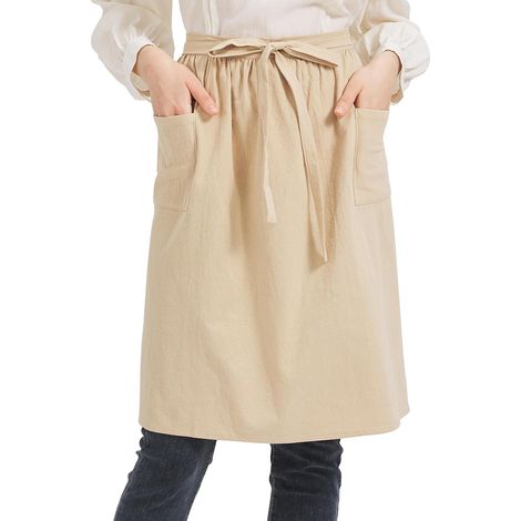 Tablier Femme Coton Lin Bavoir Tablier de Cuisine Tablier de Travail uni avec poche (1/5)