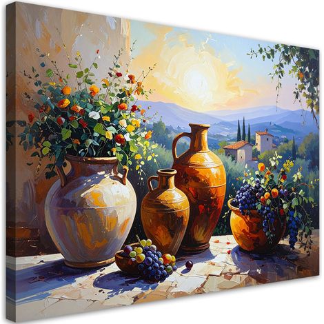Bilder Toskana Weinberge Krüge Blumen Weinberge 45x30 (1/5)