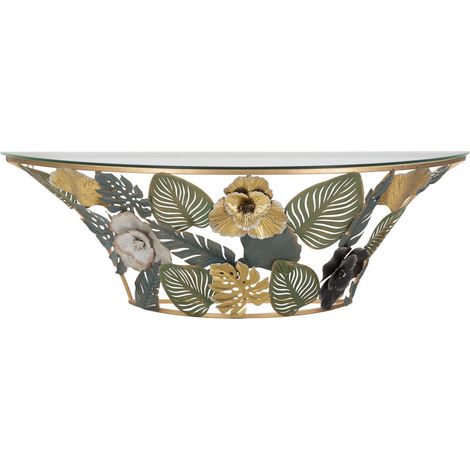 Console sospesa AMAZ in ferro e vetro decorazione tropicale 120 cm