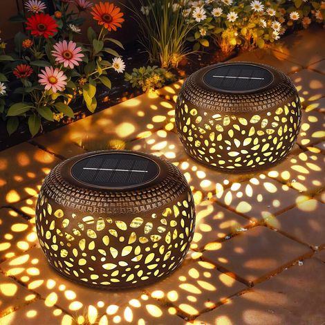 Lot De 2 Lanternes Solaires Métal Ajouré IP65 Blanc Chaud Pour Jardin Terrasse Cour (1/5)