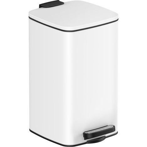 Poubelle de Salle de Bain, Corbeille à Déchets à Pédale avec Couvercle, 8L, pour les Petits Espaces, Fermeture en Douceur, en Acier, Blanc (1/5)