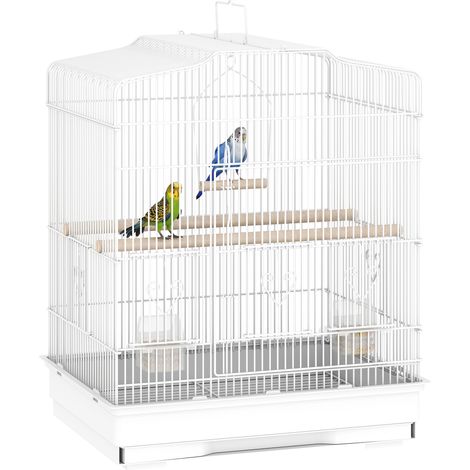 Beyamis Vogelvoliere aus Stahl mit 2 Futternäpfen, 2 Sitzstangen, Schaukel und herausnehmbarer Schale, Griff, 46,5 x 36 x 59 cm, Weiß