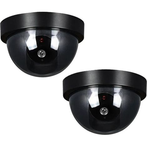 Fausse caméra dôme factice, 2 pièces, avec lumière, vidéosurveillance, caméra de sécurité, noire (1/4)