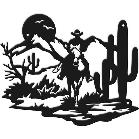 Décoration Murale en Métal Décoration Murale de Cow Boy Occidental Œuvres d'art de Chevaux de Cow Boy Décoration Rustique pour la Maison Salon Ferme Forêt Art Mural Sculptures Panneaux (1/5)